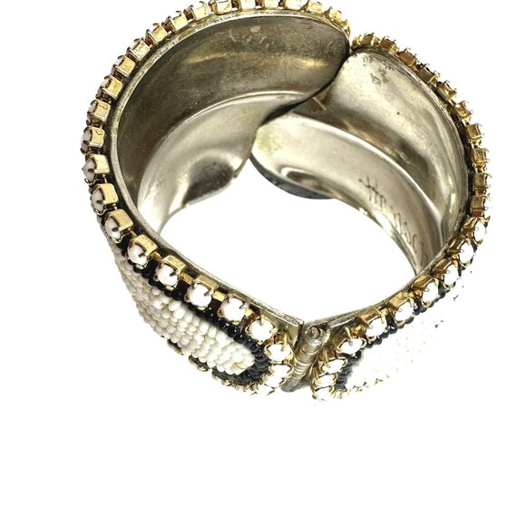 VTG HANSEN Signed 1988 Obsidian Stone Beaded Cuff Bracelet Clip-On Earrings Set - Picture 9 of 16